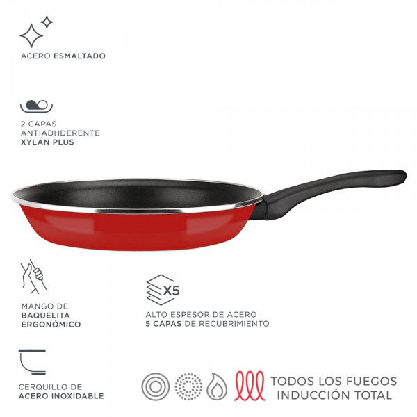 Sartén de acero aisi 430 optimax roja ø20 cm