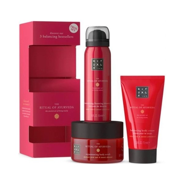 Rituals of ayurveda exfoliante corporal 125ml + espuma gel de baño 50ml + crema corproal 70ml